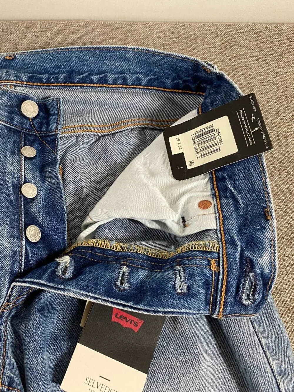 Levi's Selvedge Premium 501 Denim Jeans Men's 29 x 32 Mid Rise Blue Casual NWT
